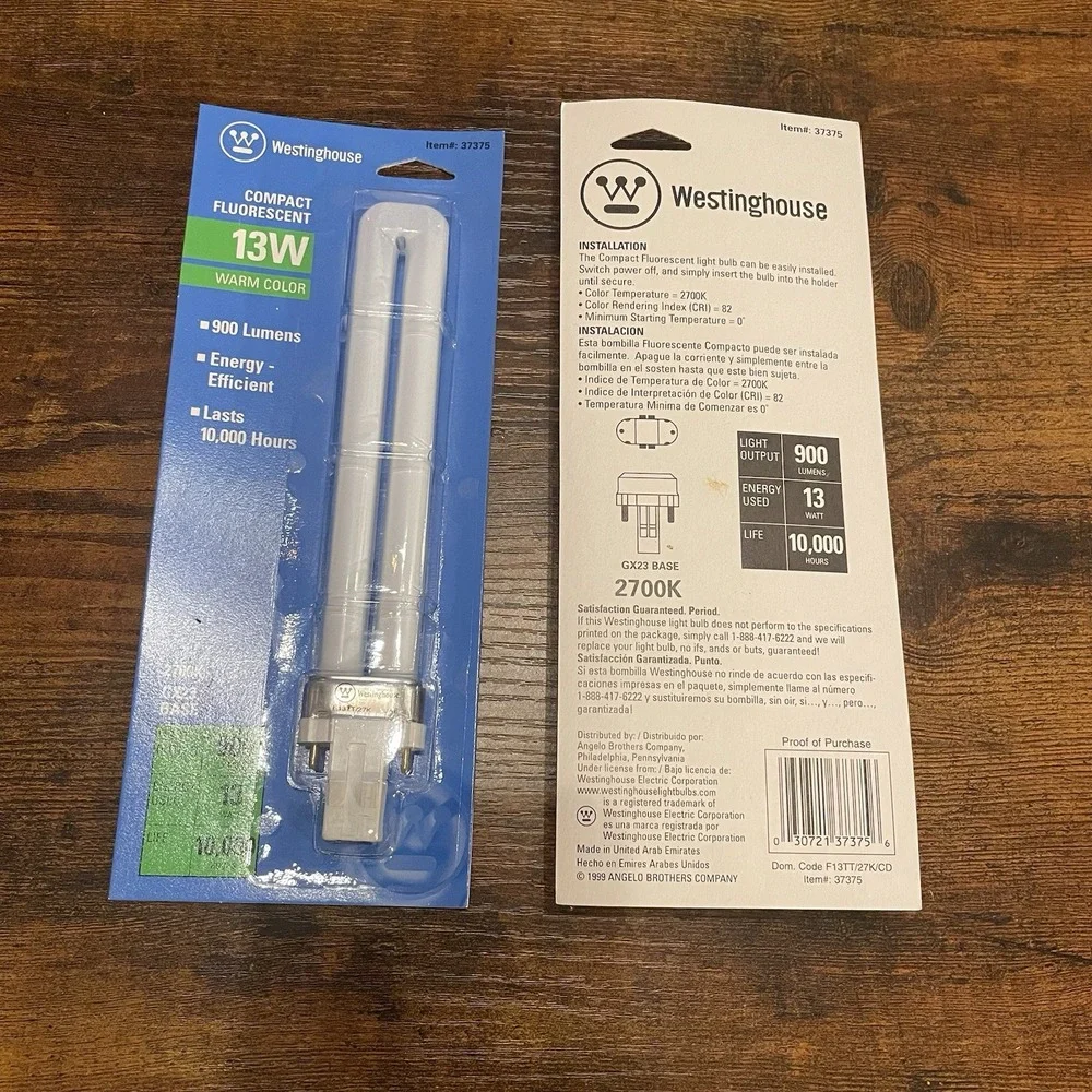 ✅(2) Westinghouse 37374 9W F9TT/27 G23 Base Fluorescent Bulb 2700K #️⃣0257